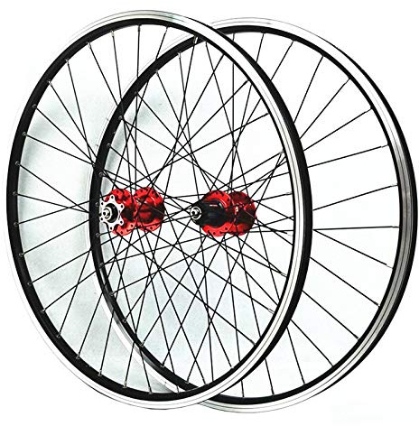 ZFF 26 Zoll MTB Laufrad Set Schnellspanner Vorderrad & Hinterrad Rad 7/8/9/10/11 Fach Kassette Freilauf V/Scheibenbremse Aluminium 36H (Color : Red Hub)
