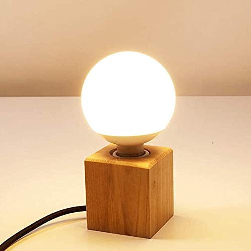 Mengjay Holz -Würfel Tischleuchte, Holz Tischlampe mit E27 Fassung, bis max.60W, Dekoleuchte für Edison retro industrial Glühbirnen,ohne