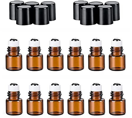 12Pcs 1ml Essential Oils Roller Bottles Mini Empty Roll-on Bottles with Stainless Steel Roller Balls and Black Cap Cosmetic Makeup Storage Vials For Fragrance Perfume Aromatherapy