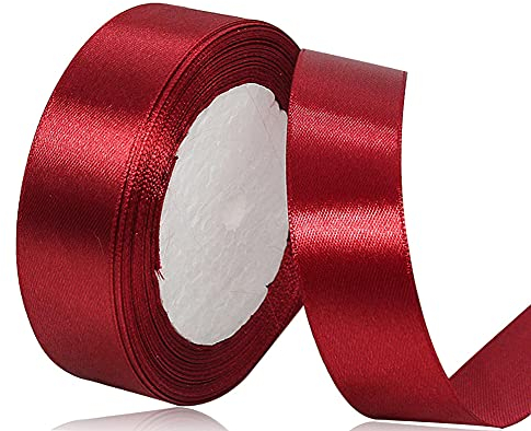 Satinband Weinrot 25mm, 22 Meters Dekoration Geschenkband breit Schleifenband, Stoffband für Hochzeit, Taufe und Geburtstag Geschenke