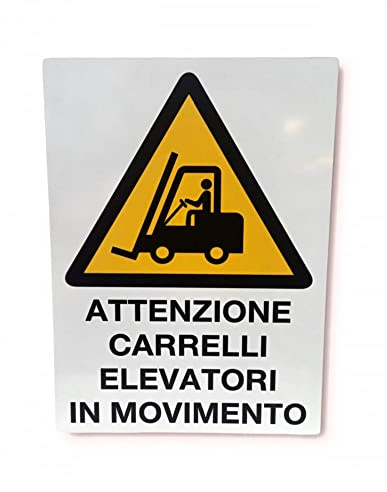 Cartello in alluminio piano 350x500mm con scritta ATTENZIONE CARRELLI ELEVATORI IN MOVIMENTO