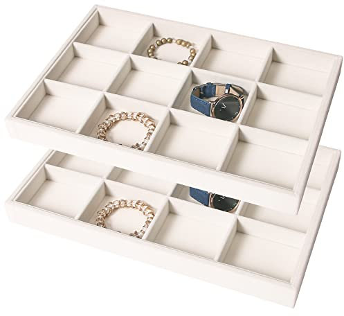 Coward 2PC Stackable 12 Grids Jewelry Organizer Tray Bracelet Display Stand for Selling Velvet Necklace Holder Earring Box Storage (12grid+12grid)