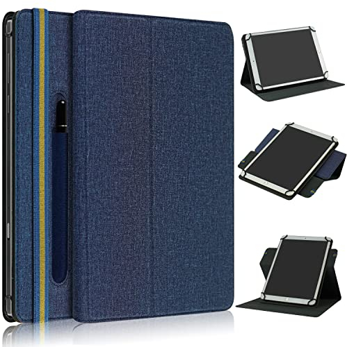 TOPCASE 360° Drehung Universal Hülle für 9 10 10.1 Zoll Tablet,Case mit Stifthalter und Standfunktion,Dunkelblau