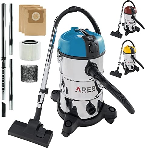 Arebos Industriestaubsauger 1300W | Nass- & Trockensauger | Mehrzwecksauger Wasser-Staubsauger | Werkstattsauger | 30 L Behälter | Blau