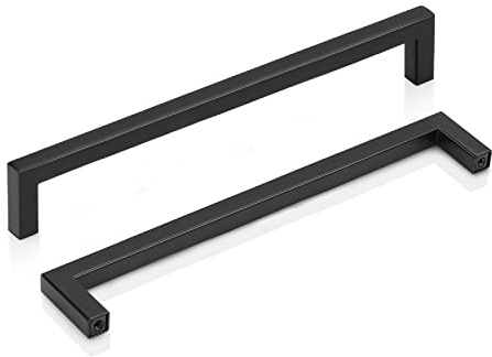 PinLin 25 Pack Kitchen Door Handles 192mm Hole Centre Black Cabinet Handles Stainless Steel Square Cupboard T Bar Handle