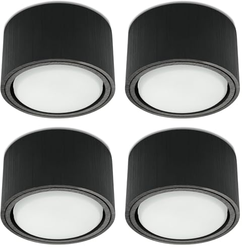 Sweet Led Aufbauleuchte aus Aluminium flach, 4000K, 750Lumen, GX53 Spot Fassung 8,2W, 230V, Decken Aufbauspot, Aufputz (4er-schwarz)