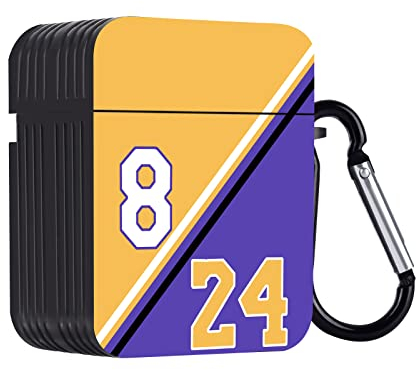 Die Cool Kopfhörerhülle von kompatibel mit Airpods 1&2, Basketball-Trikot-Design mit Karabiner, Stoßfeste TPU Silikon-Schutzhülle, Ultradünn, Kein Geruch, Anti-Rutsch für Sportfans [Trikot No.8/24]