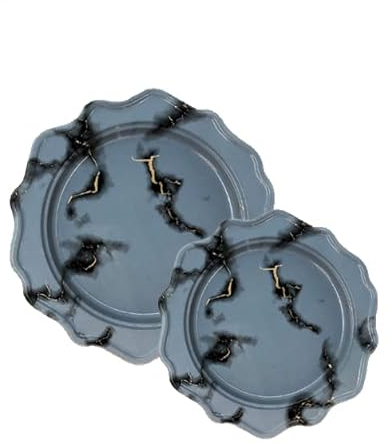 DECORLINE Lot de 48 Assiettes en Plastique Rigide et Réutilisable - 2 Tailles (24 Assiettes Dîner 24cm et 24 Assiettes Entrée/Dessert 19cm) - Assiettes élégantes Mariage, Noël en motif Marbre - Gris