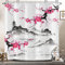 Hnmdmyi Rideau de Douche Asiatique Style Japonais Fleurs de Cerisier 180x200, Aquarelle Montagne Art Imperméable Polyester Tissu Lavable Rideau de Bain