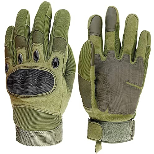 Sutekus Tactical Gloves Hard Knuckle Gloves with Touchscreen Fingers Hand Gear for Hiking, Camping, Hunting, Combat, Shooting, Cycling, Motorcycle (Green, Large)