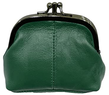 LOLUNA® Porte-Monnaie Femme Cuir Agneau Souple, Fermoir clic-clac modèle Retro, Compartiment Fermeture, Couleurs au Choix - Vert foncé