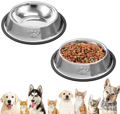 GOTFUN 2 Stück Edelstahl Hundenapf, Futternapf Hund Katze 350 ML, Wassernapf für Hunde Katze, rutschfeste Gummisohle, Einfach zu säubern, Edelstahl in Lebensmittelqualität