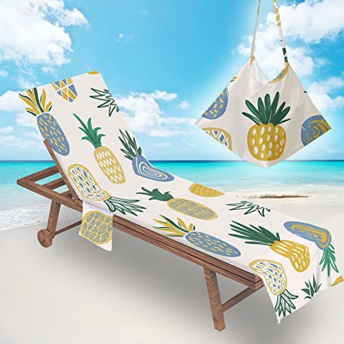 Surwin Ananas Schonbezug Für Gartenliege Strandliegenauflage Frottee Liegenauflage Sommer Stuhl Strandtuch Sun Lounger Bezug mit Tasche Sporthandtuch für Garten Schwimmen (75x210cm,Frucht)