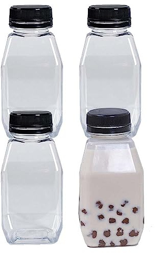 YALIHAIXIA 4Pcs 280ml Empty Plastic Juice Bottles Reusable Clear Drink Containers with BlackTamper Proof Lids for Juice Milk Coffee and Other Beverage