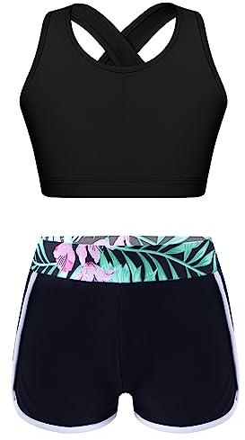 Freebily Kinder Mädchen Bikini Tankini Set 2-teilig Bademode Bade Set Tank Top Und Badeshorts Sport Outfit Sport Bustier Shorts Set Lilie_H 170