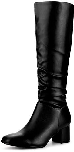 Perphy Stivali alti al ginocchio con tacco spesso punta quadrata per le donne, Nero , 37.5 EU