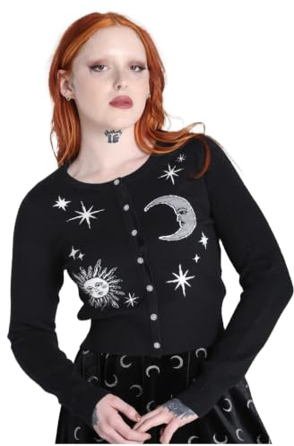 Hell Bunny Solaris Strickjacke Himmlische Sterne Mondkonstellationen Gotisch Hexerei, Schwarz, 4XL