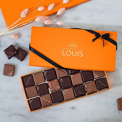 CHOCOLATS LOUIS - Coffret chocolat 21 Pralinés - Chocolat Noir et Lait - Chocolat a offrir - Coffret cadeau - Fabrication Française Artisanale - 100% Beurre de Cacao - Cadeau Saint Valentin