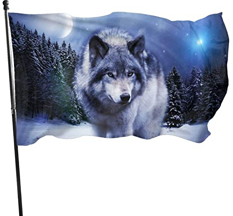 Außenbanner 90X150cm Wolf In Der Nacht Fahnen Durable Garten Flagge Waschbar Garten Banner Für Parade Veranda Home