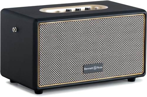 Bennett & Ross BB-860A BK Blackmore altoparlante bluetooth retrò in pelle con batteria da 6000 mAh - Altoparlante vintage da 60 W - Funzione Stereo True Wireless - Ingresso Aux - Cassa nero
