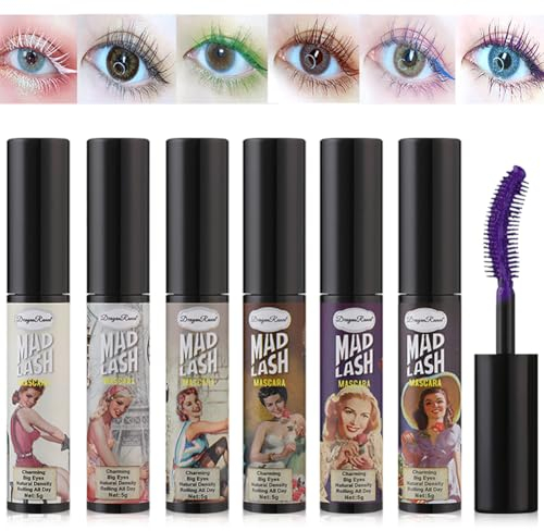 6 unidades de rimel de colores voluminosos, volumen exuberante, longitud intensa, suave, pestañas completas, sin pelar, sin apelmazamiento, fórmula hipoalergénica, máscara de pestañas resistente a las