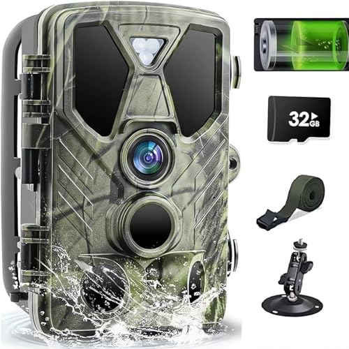 RecorCam Wildkamera Mit Bewegungsmelder Nachtsicht 36MP 4K, Wildtierkamera mit 5000mAh Wiederaufladbare Lithium-Batterie, Nachtsichtkamera IP66 Wasserdicht, 32G SD Karte