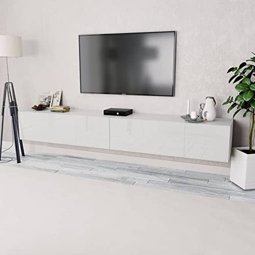 Yolola TV Lowboard Hängend 240 cm Hängeschrank Hochglanz Weiß, TV Board hängend TV Lowboard Hängeschrank Hängeboard Wohnwand Wohnwand Wohnzimmer