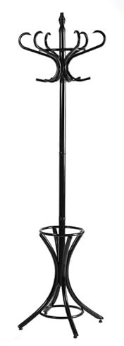 Berlinlodge Freistehender Garderoben- & Regenschirmständer aus Holz | Höhe 185cm | Drehbare Krone & 12 Haken | Schwarz