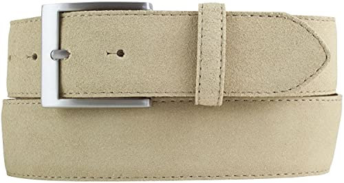 Gürtel aus Veloursleder 4 cm | Velour-Ledergürtel für Damen Herren 40mm | Wildleder-Gürtel 4cm | Beige 115cm