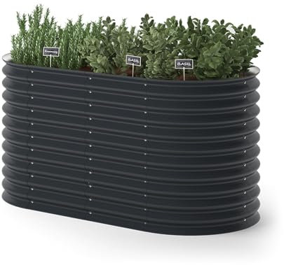 ok-Living Hochbeet Kräuterbeet Gemüsebeet oval 160x80x82cm (LxBxH) anthrazit Pflanzkasten Frühbeet Aufzucht Beet Garten