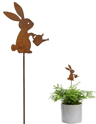 1pcs Osterhasen Gartenstecker Rost Osterhasen Figuren, Gartenstecker, Osterdeko für Draußen, Blumenstecker für Ostern Deko Rostdeko Gartendeko Osterdekoration, Gartendeko Rost (1 A)