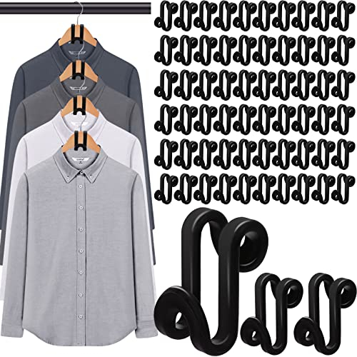 Kinmsito Platzsparende Mini-Kleiderbügel, Verbindungshaken für Kleiderschränke, Gestapelte Haken für Krawatten, Taschen, Jacken (Schwarz, 100 Stück)