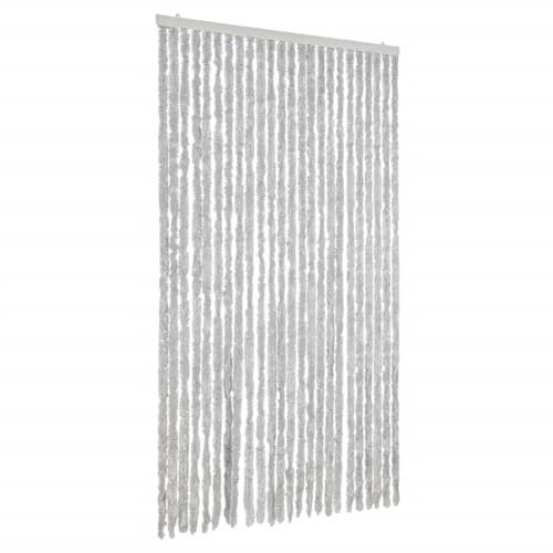 vidaXL Rideau Anti-mouches, Store Anti-insectes avec Crochet, Rideau de Porte Longueur et Largeur Réglables, Gris 100x230 cm Chenille