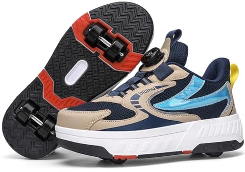 Schuhe mit Rollen für Jungen Mädchen Skateboardschuhe für Kinder Erwachsene Rollschuhe Outdoorschuhe Turnschuhe 2-in-1-Multifunktionsrollschuhe Sneakers Sportschuhe (WOW-V38, 28EU)