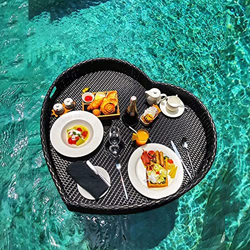 Bandeja Ratán Bandeja Redonda de ratán con asa, Bandeja Flotante de ratán, Resistente al Agua, Bandeja de Piscina para Adultos para Desayuno, Platos de té, Fiestas, fo