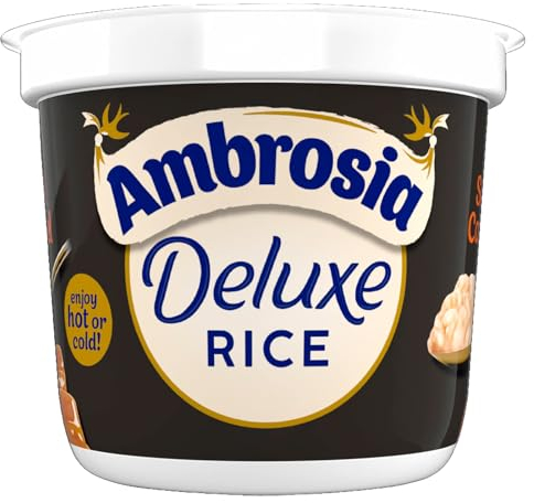 Ambrosia Deluxe Rice Pudding Salted Caramel Flavour, Ready-to-Eat Dessert, Made With West Country Cream, 2 x 110 g (Pack of 8 - Total 16 Pots)