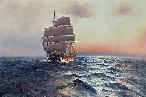 GKAZGQPR Berühmte Gemälde Gemälde Fotodruck Drucken Ölgemälde Segelschiff auf See von Alfred Serenius Jensen Bilder Deko Kunstwerk für Wohnzimmerdekoration 60x90cm