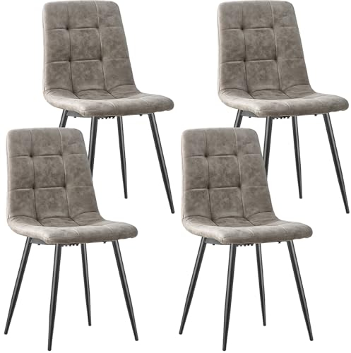 JIJIAN Esszimmerstühle 4er Set, Techno Stoff Küchenstühle, Polsterstühle, Wohnzimmerstühle mit schwarzen Metallfüßen, für Esszimmer, Wartezimmer und Wohnzimmer, Khakigrau