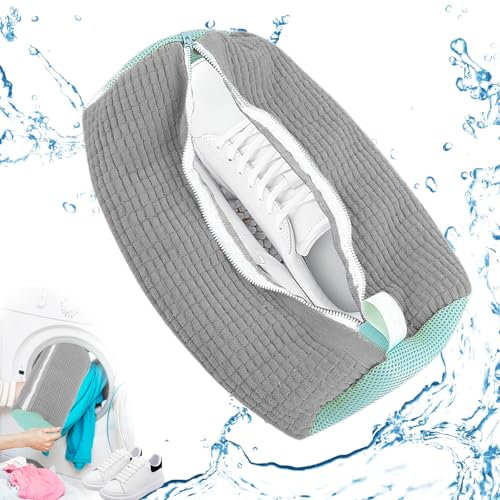Sacchetti per Scarpe Lavanderia, Sacchetti per Lavatrice con Cerniera,Riutilizzabile Rete pers Scarpe Lavatrice,Pulizia Efficiente,Borsa pers il Lavaggio delle Scarpe (Grigio)