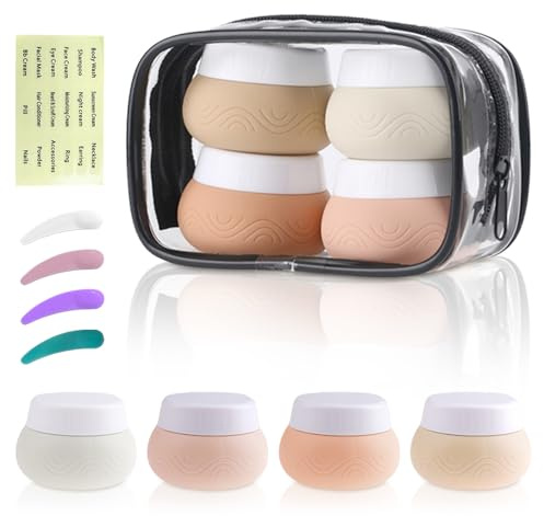 quiodok Lot De 4 Pots Crème Flacons Voyage 30ml Flacons de Voyage Silicone | Multicolores Petits Récipients de Voyage En Silicone, pour Liquides Huile Solaire Crème Shampooing Lotion Gel Douche