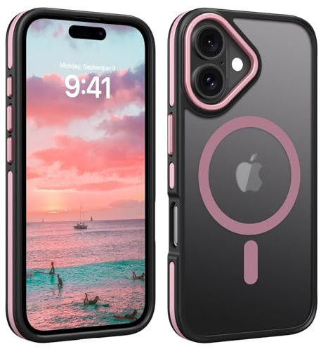 GaoBao Coque Magnétique pour iPhone 16 Plus Compatible avec MagSafe, Hybrid Magnétique Case Étui Translucide Mat Arrière Protection Caméra Housse Fine Antichoc Dos Anti Rayures, Rose