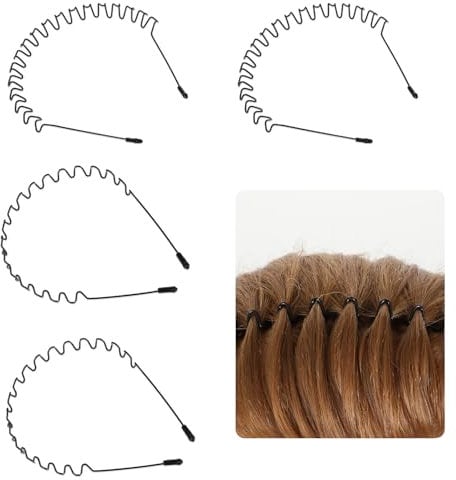 Gjinxi Stirnband 4pcs Haarbänder Zum Waschen Gesichts Sport Stirnbänder Rutschfest Gewellt Feder Stirnband Zickzack Haarband Halter Metall Haarbänder Hautpflegekamm Lockige Haarreifen Kopfbedeckung