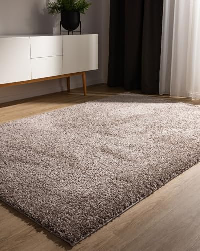 benuta Basic Hochflorteppich Teppich Wohnzimmer Sohari - Taupe 160x230 cm - Minimalistischer Look - Weich & Waschbar - Für Schlafzimmer, Flur oder Esszimmer - Geeignet für Fußbodenheizung