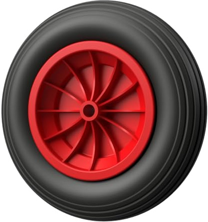1 x Luftrad Ø 370 mm 3.50-8 Gleitlager Schubkarrenrad Reifen, schwarz/rot