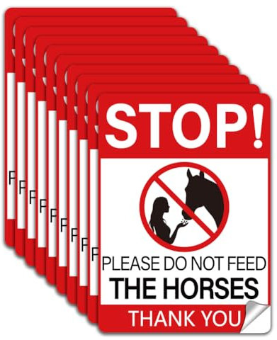WADORN 10 Stück „Bitte Füttern Sie Die Pferde Nicht“ Dankesschild Aufkleber Vinyl Aufkleber Mit Der Aufschrift „Stop Feeding Horses“ „No Feeding Sign“ Warnaufkleber Für Pferdeställe Und Weiden 18x13cm