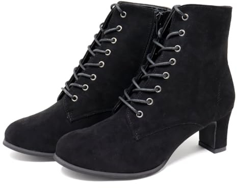Liberty Doll(リバティー ドール) Women's, Hakama Boots, Lace-Up Shoes, Side Zipper, 8 Holes, Black Suede, S 2E