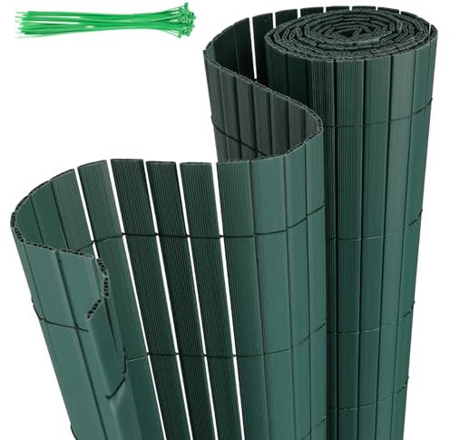 Jaxguom Brise-vue en PVC - 80 x 300 cm - Avec serre-câbles - Structure en W renforcée - Lamelles - Résistant aux intempéries - Pour balcon, jardin et terrasse - Vert