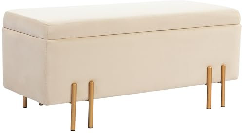 HOMCOM Sitzbank mit Stauraum Polsterbank mit Samtoptik, Sitztruhe mit Metallbeine, Truhenbank für Wohnzimmer Schlafzimmer Flur 100 x 40 x 42 cm, Beige