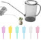 APOMOONS Regadera Pequeña con 12 Etiquetas para Plantas, 1L Regadera Plantas con Pico Largo de Acero Inoxidable, Regadera Bonsai con Escala, Gris