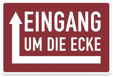 Hinweisschild Eingang um die Ecke - 30,0 x 20,0 cm - Selbstklebende PVC-Folie - Linksweisend - Farbe: Rot/weiß - Betriebsausstattung24